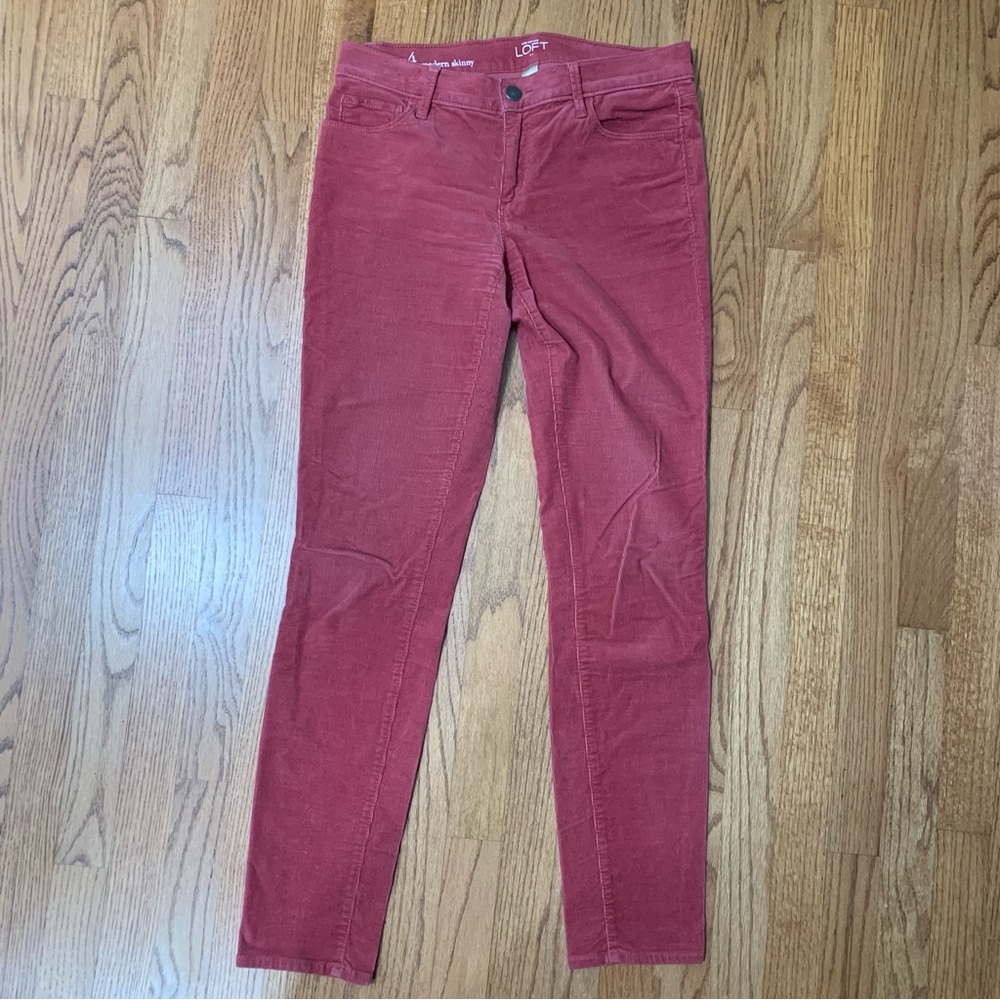 Loft Modern Skinny Mid-Rise Fine Wale Corduroy Pants - Mauve Rose - Size 4